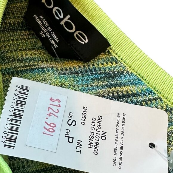 Bebe Space Dye Fit & Flare Dress Sleeveless Bold Stretch V-Neck Size Small NWT - Picture 11 of 11